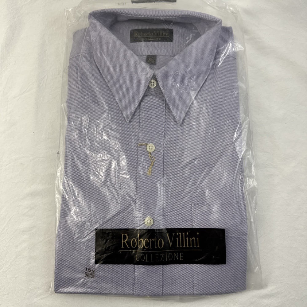 Roberto Villini Shirt Mens 15.5 34/35 Blue Gray Single Needle Cotton NWT VTG